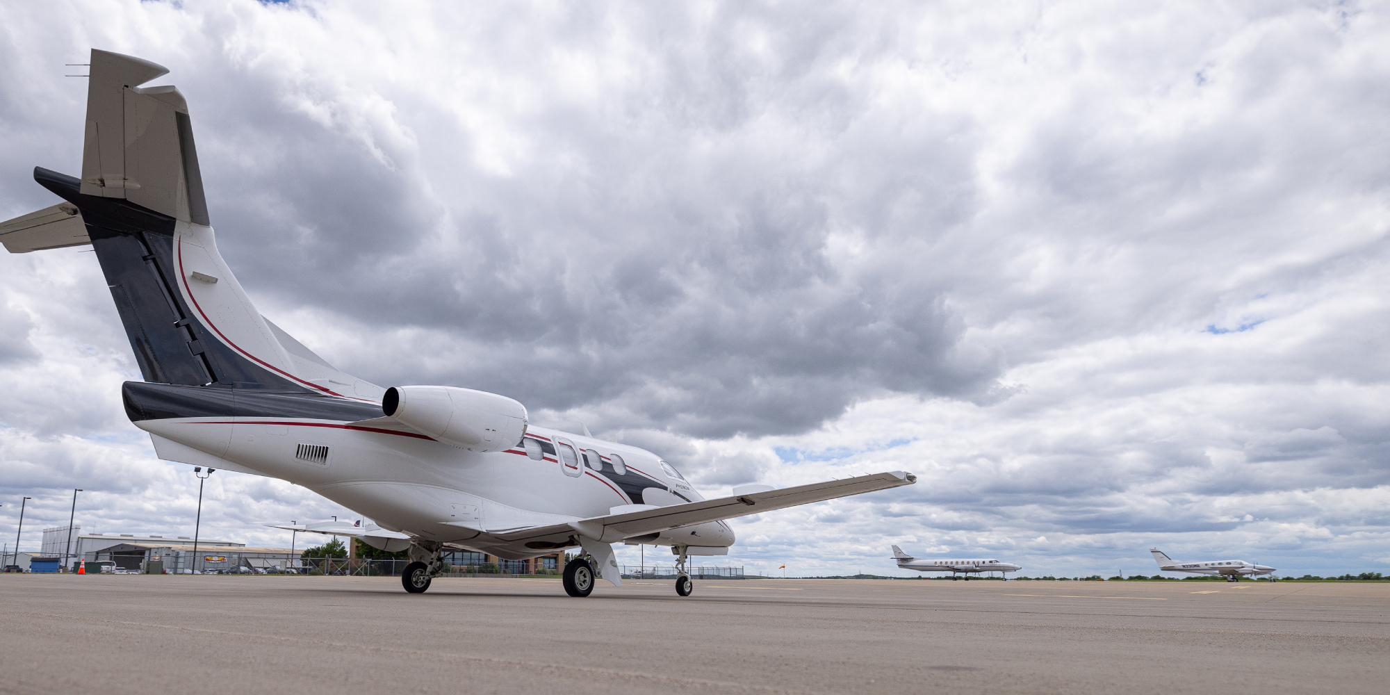 Plane taking off on a cloudy day